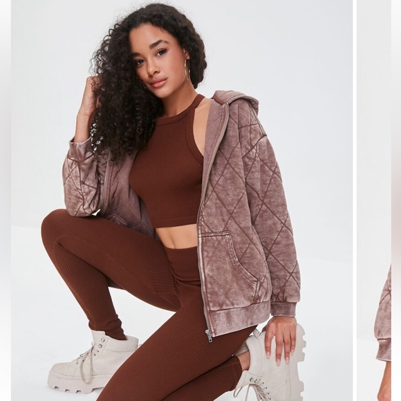 Forever 21 Premium Label Quilted Zip-Up Hoodie size L - NWT - Picture 5 of 17